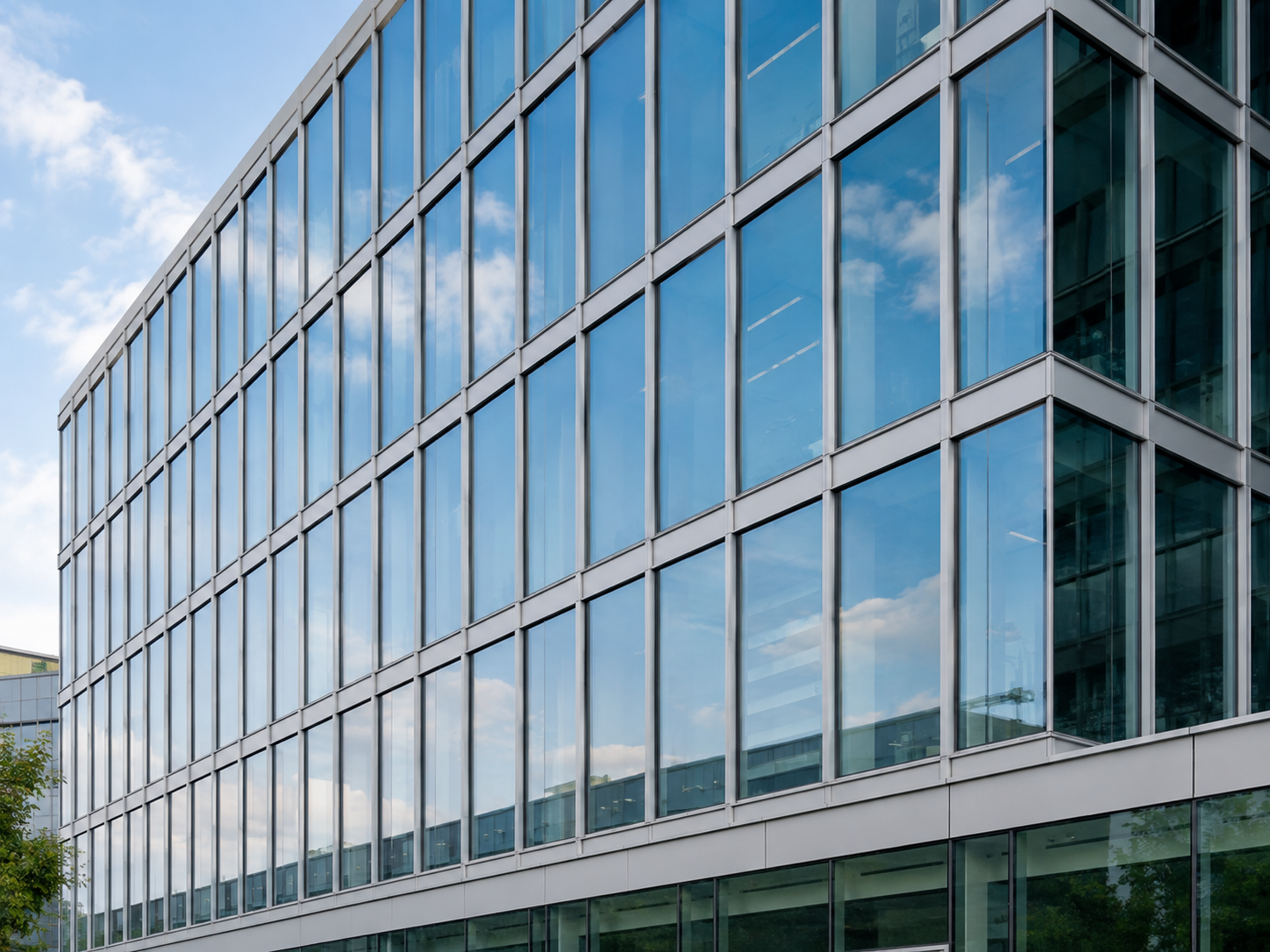 Placeholder commercial reference with aluminium curtain wall façade