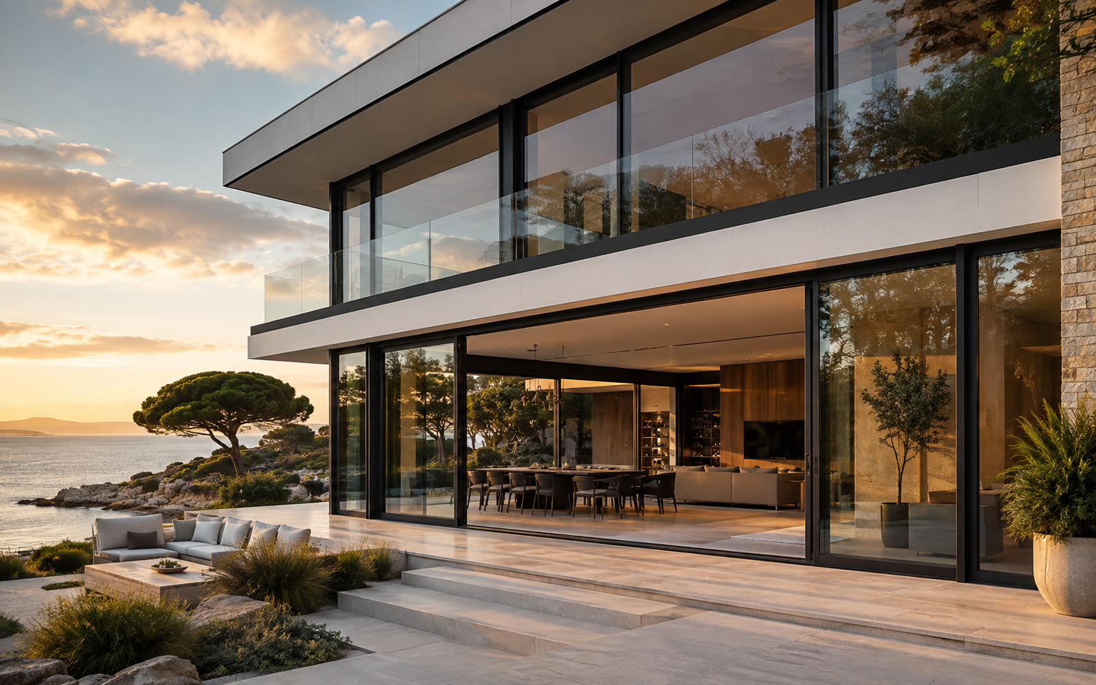 Placeholder villa reference showing floor-to-ceiling aluminium openings